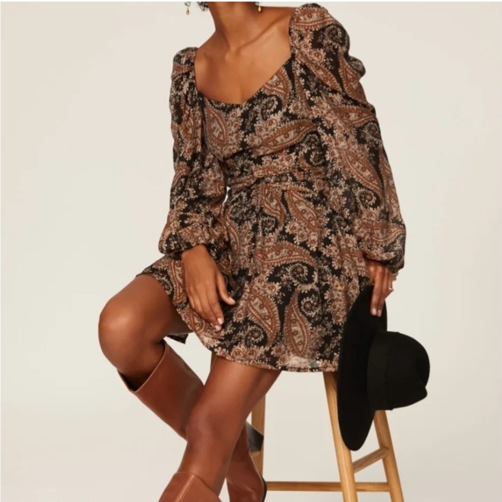 Mink Pink Paisley Print Brown Dress